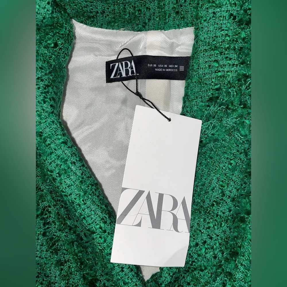 ๐(NWT) ZARA Bloggers Fav Green Tweed Double Breasted Cropped Blazer. Size XS - Picture 13 of 16
